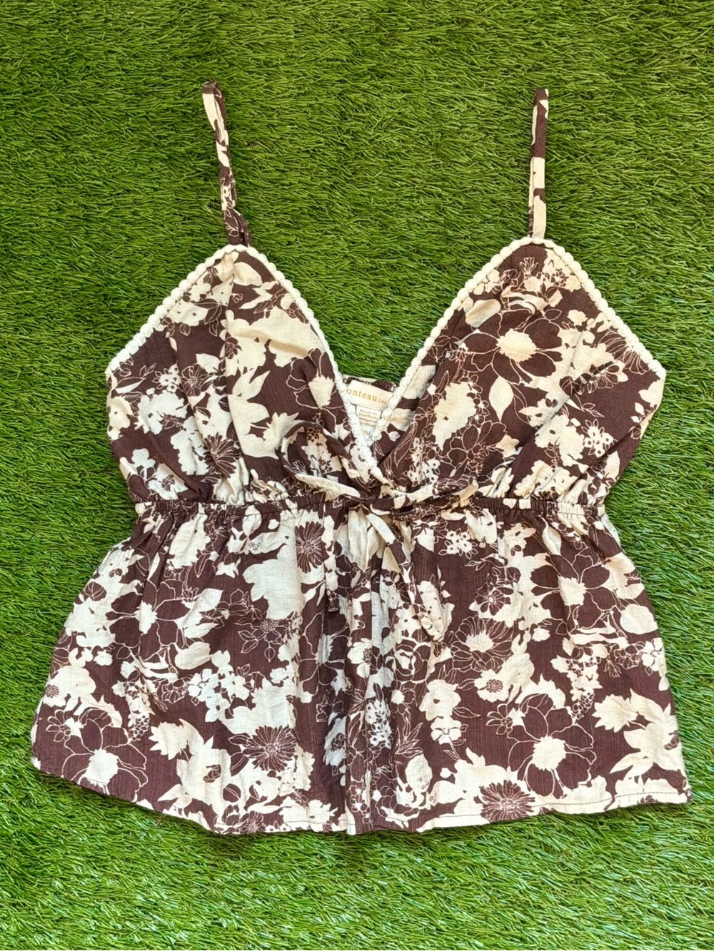 Monteau Los Angeles Brown Floral Babydoll Tank Top Medium